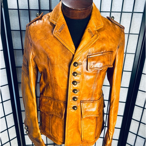 DSquared2 Vintage Camel Luxury Leather Jacket - Picture 2 of 16